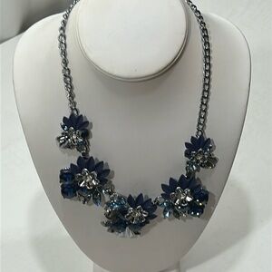 Simply Vera Wang Glass Statement Necklace Floral Blue 24"